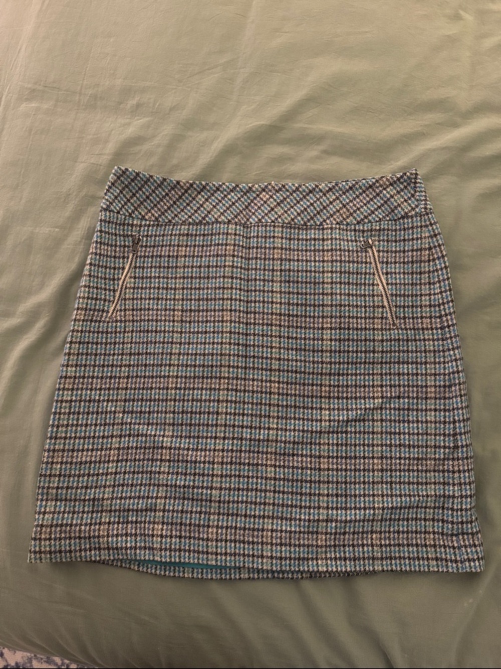 Talbots Blue and Tan Checked Mini Skirt